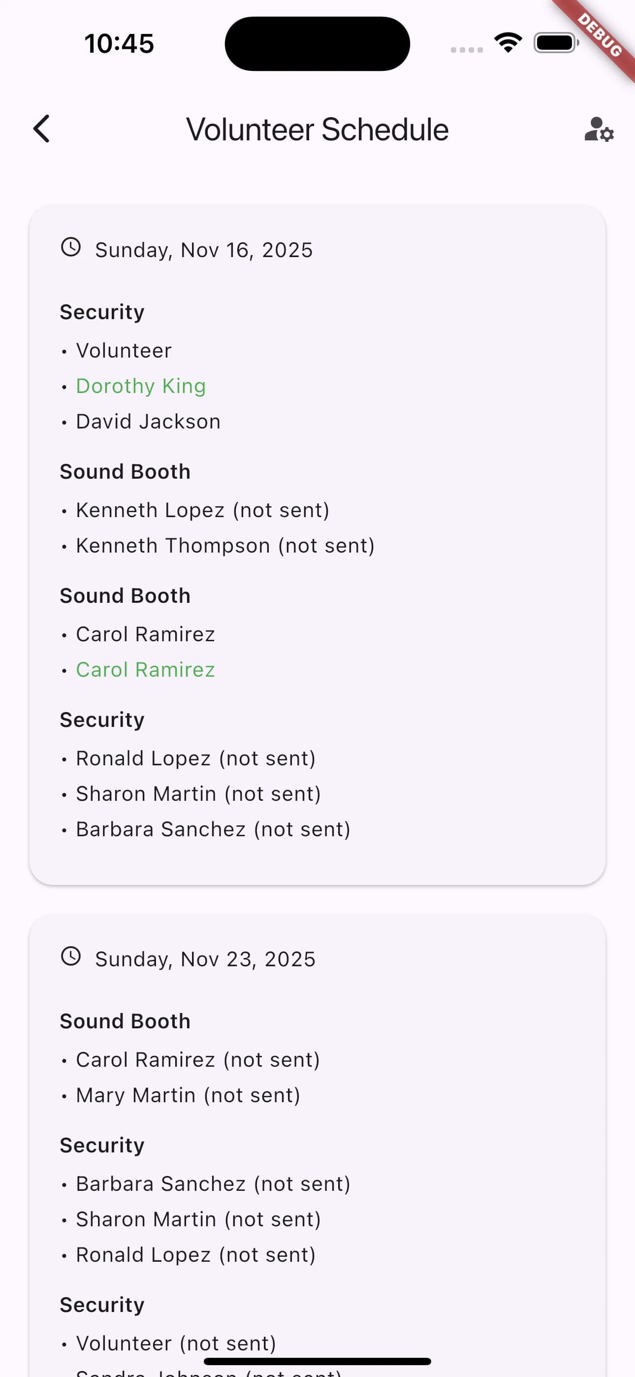 Volunteer Scheduling screenshot